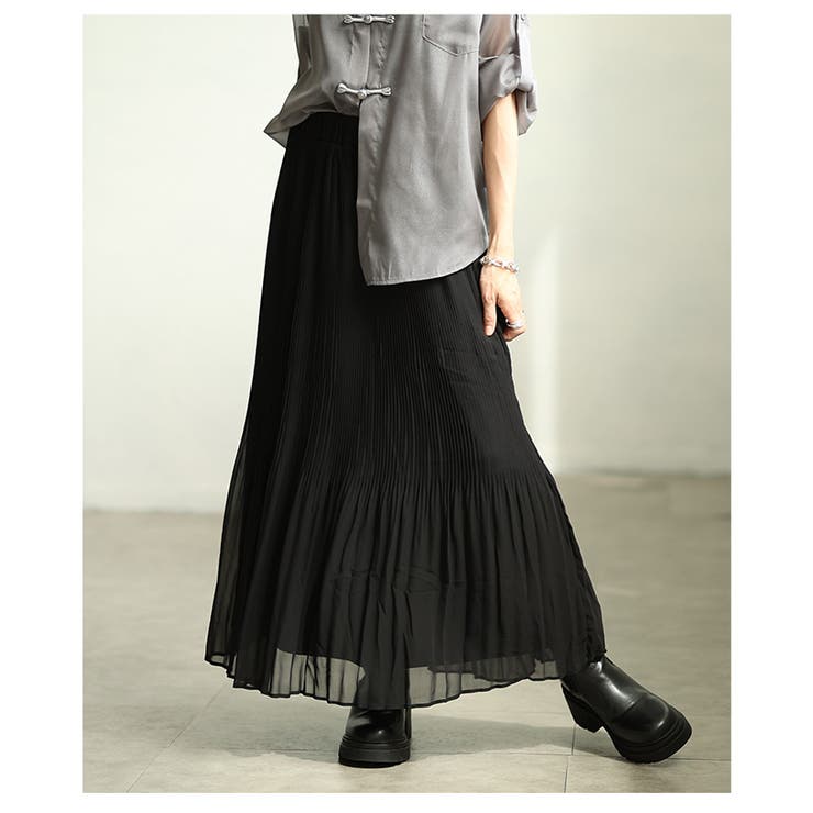 シフォンなのに暖かい裏フリースプリーツスカート レディース