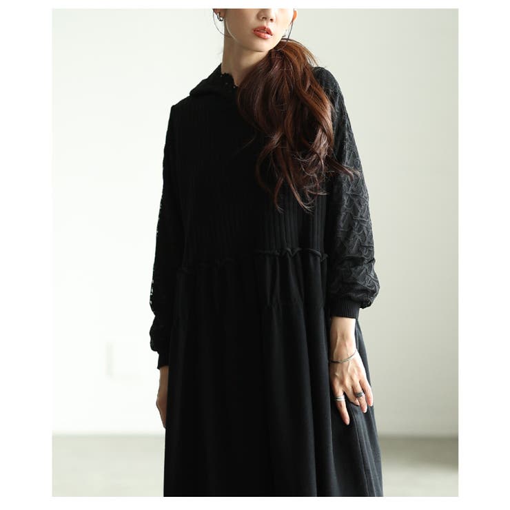 花刺繍レースフードのニットフレアワンピース レディース ファッション | Sawa a la mode | 詳細画像13 