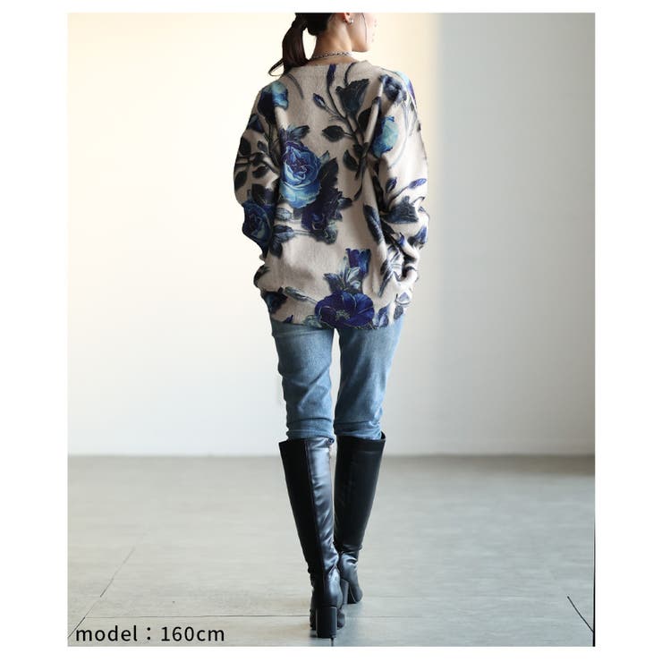 ストーン煌めく青い薔薇の起毛ニットトップス レディース ファッション | Sawa a la mode | 詳細画像18 