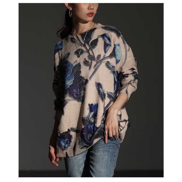ストーン煌めく青い薔薇の起毛ニットトップス レディース ファッション | Sawa a la mode | 詳細画像19 