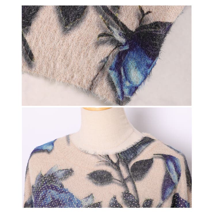 ストーン煌めく青い薔薇の起毛ニットトップス レディース ファッション | Sawa a la mode | 詳細画像22 