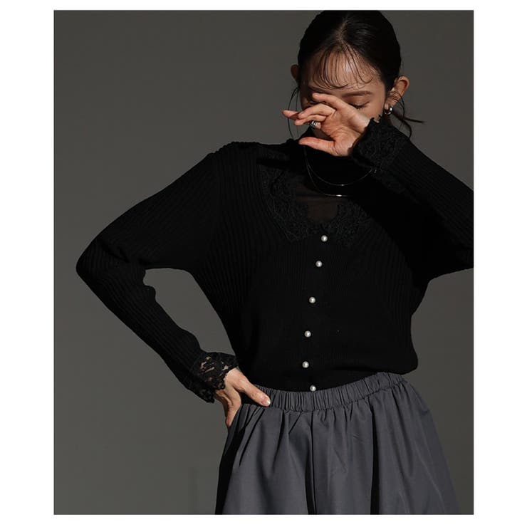 繊細なレースをあしらったVネックリブニットトップス レディース ファッション | Sawa a la mode | 詳細画像9 