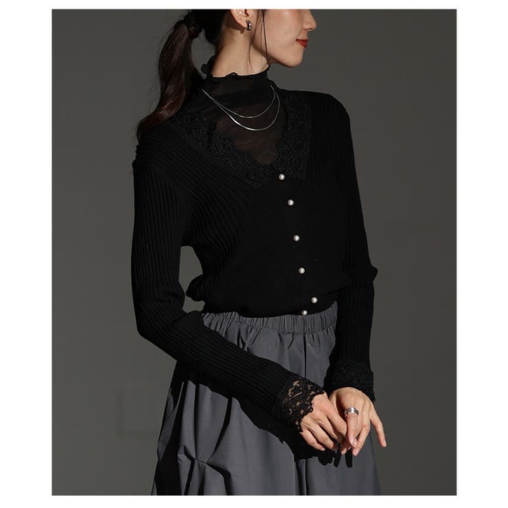 繊細なレースをあしらったVネックリブニットトップス レディース ファッション | Sawa a la mode | 詳細画像14 