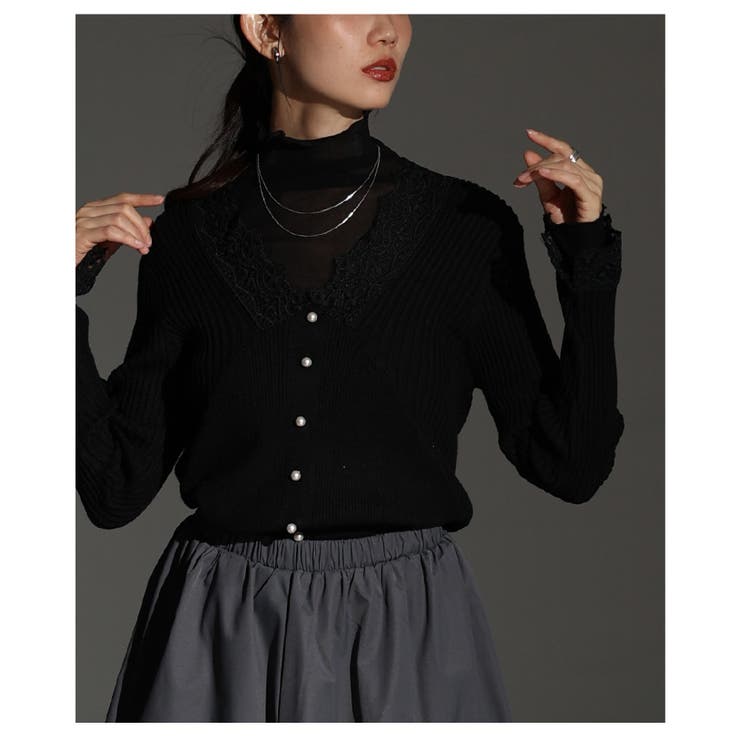 繊細なレースをあしらったVネックリブニットトップス レディース ファッション | Sawa a la mode | 詳細画像15 