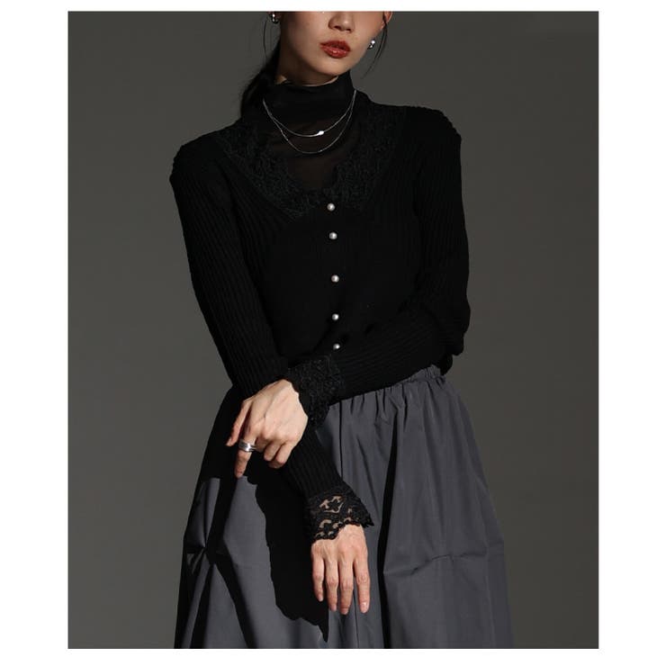繊細なレースをあしらったVネックリブニットトップス レディース ファッション | Sawa a la mode | 詳細画像16 