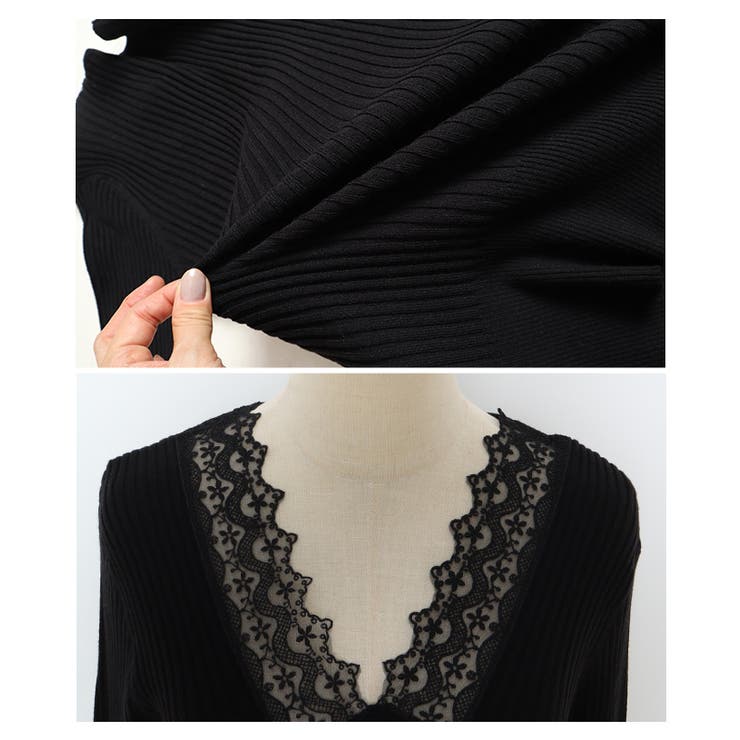 繊細なレースをあしらったVネックリブニットトップス レディース ファッション | Sawa a la mode | 詳細画像23 