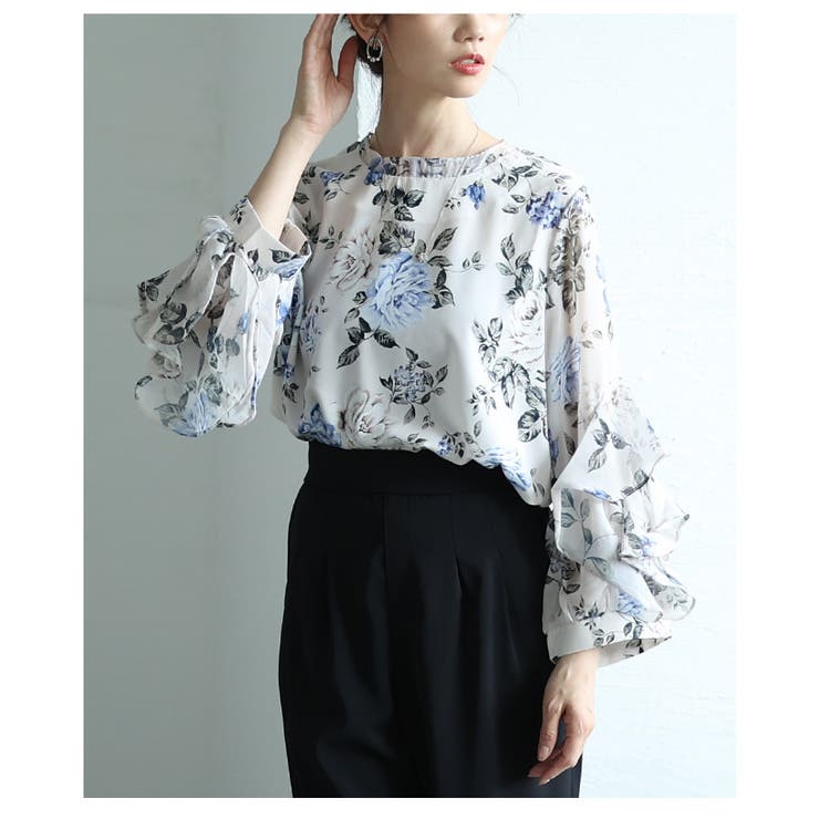 風になびくフリル袖の花柄ブラウス トップス レディース | Sawa a la mode | 詳細画像14 