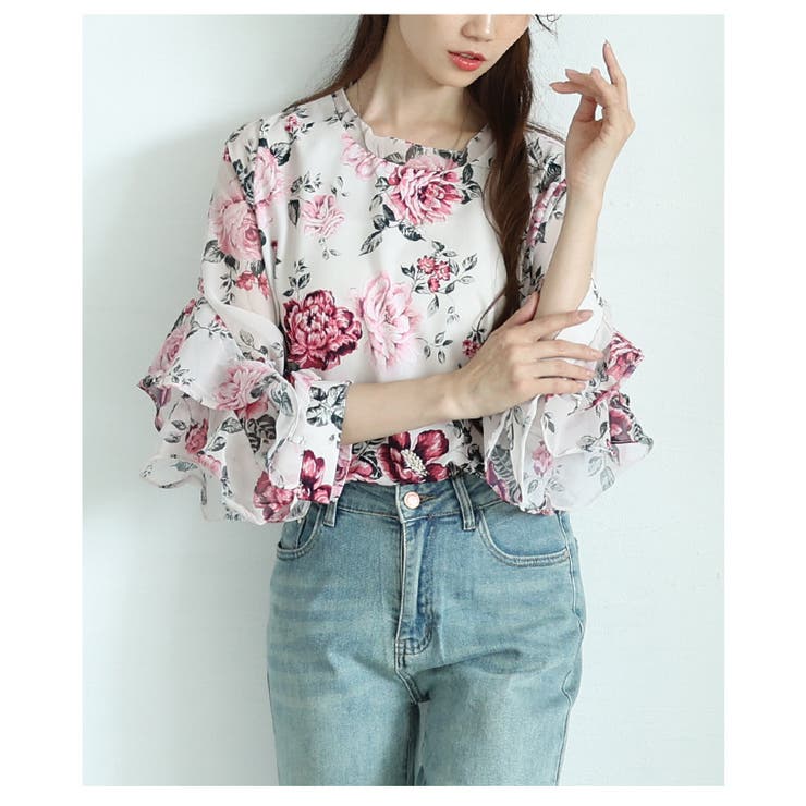 風になびくフリル袖の花柄ブラウス トップス レディース | Sawa a la mode | 詳細画像17 