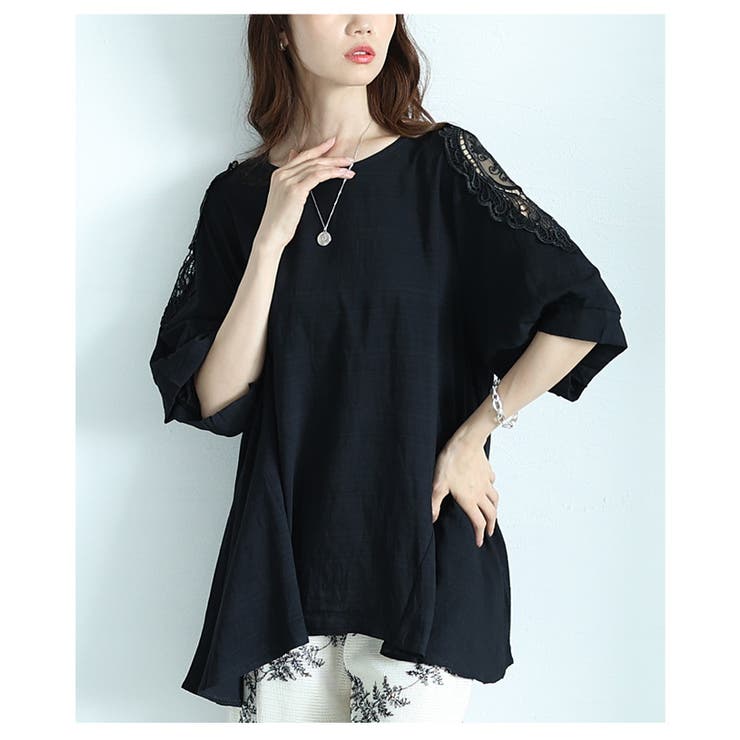 袖を彩る刺繍レースの軽やかフレアチュニック レディース ファッション | Sawa a la mode | 詳細画像12 