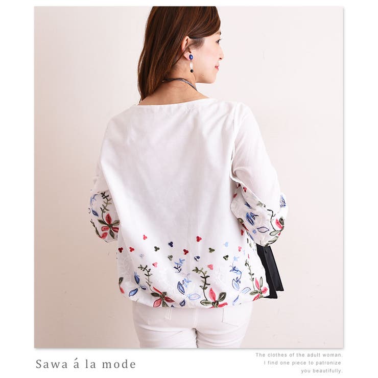 袖リボンが可愛い花刺繍トップス【6月12日8時販売新作】