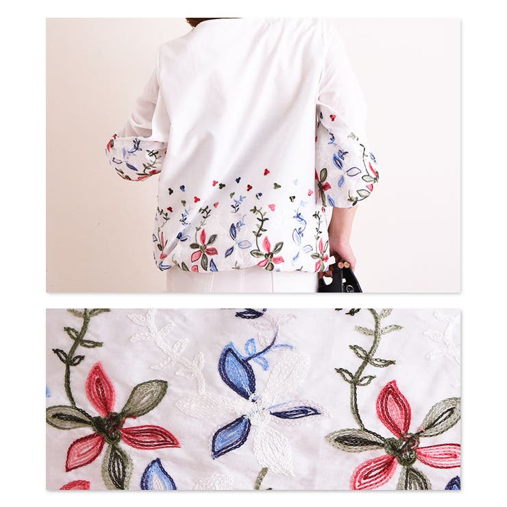 袖リボンが可愛い花刺繍トップス【6月12日8時販売新作】