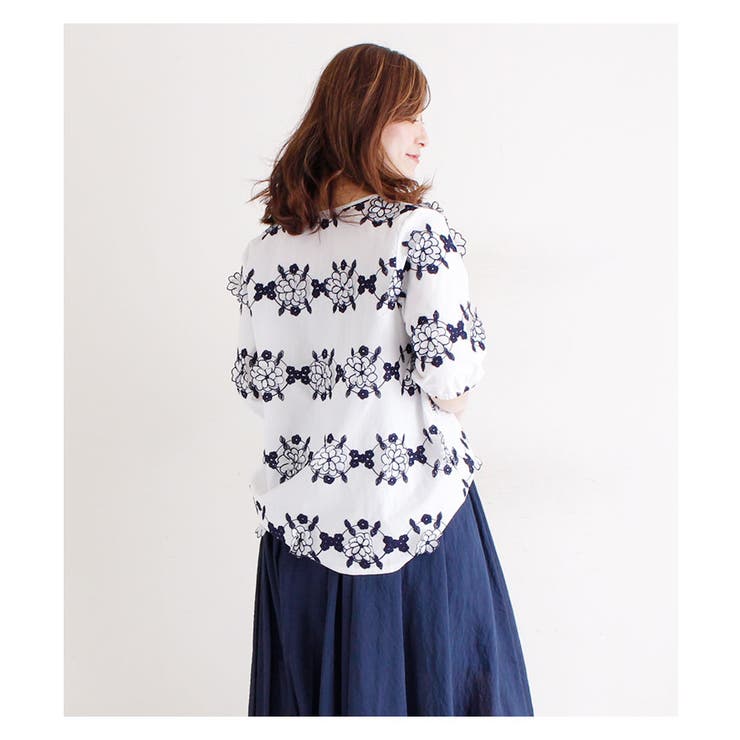 花の刺繍モチーフシャツトップス【5月4日8時販売新作】