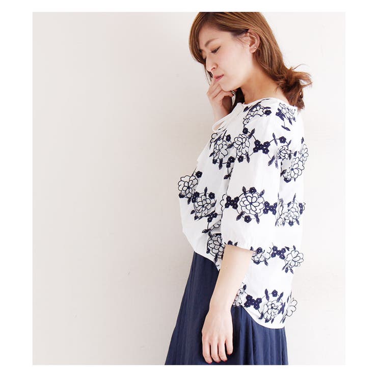 花の刺繍モチーフシャツトップス【5月4日8時販売新作】
