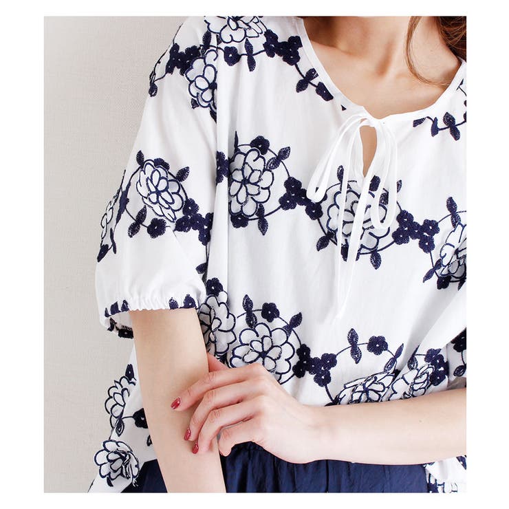 花の刺繍モチーフシャツトップス【5月4日8時販売新作】