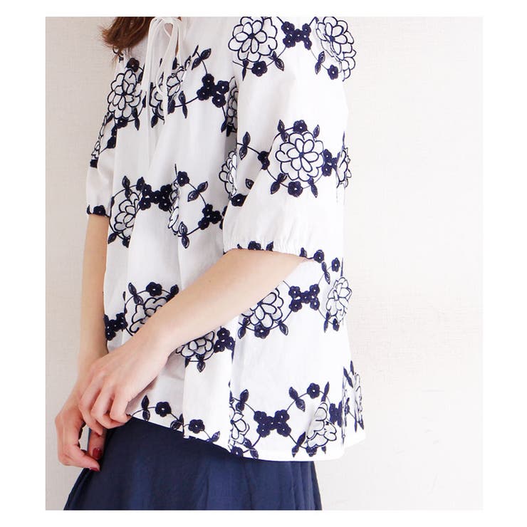 花の刺繍モチーフシャツトップス【5月4日8時販売新作】