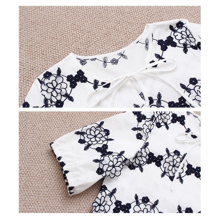 花の刺繍モチーフシャツトップス【5月4日8時販売新作】