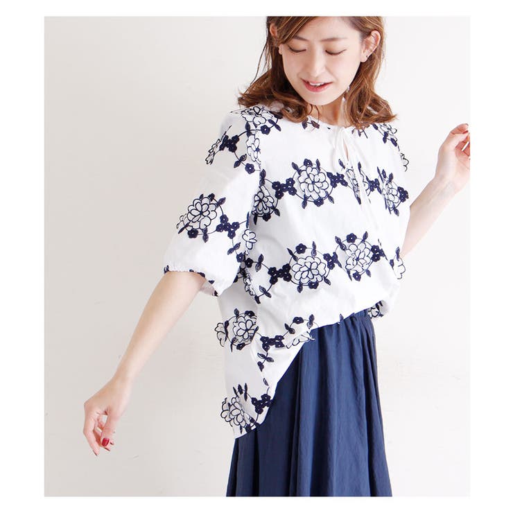 花の刺繍モチーフシャツトップス【5月4日8時販売新作】