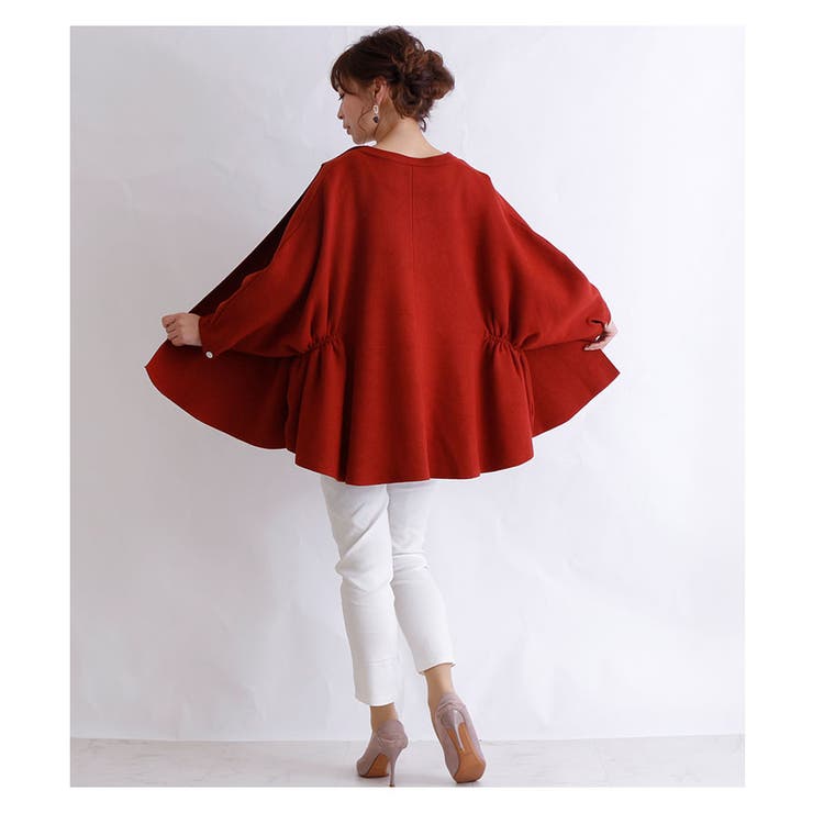 サイドシャーリングビッグシルエットカーディガン レッド 赤[品番  