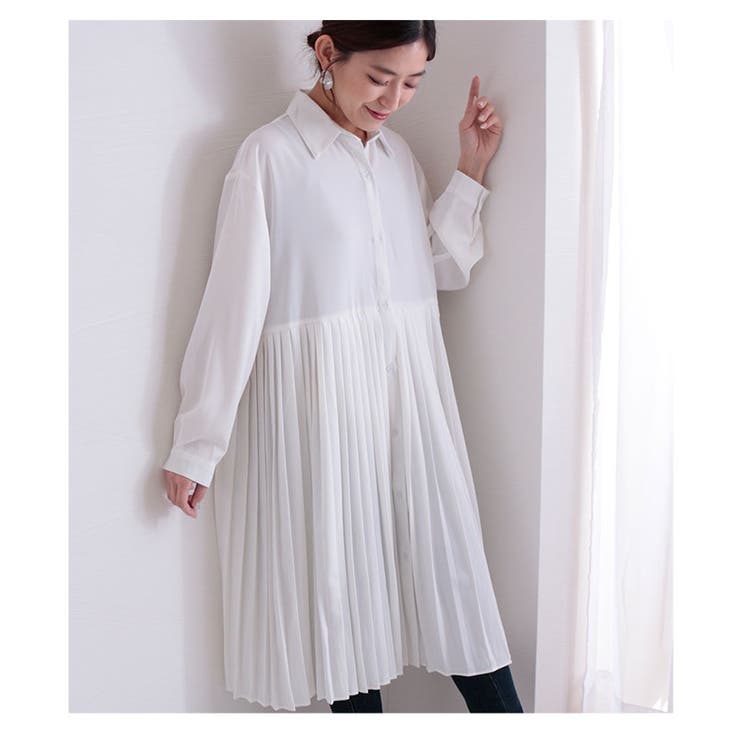 切り替えプリーツ白無地シャツワンピース ワンピース チュニック 品番 Slmw Sawa A La Mode サワアラモード のレディースファッション通販 Shoplist ショップリスト