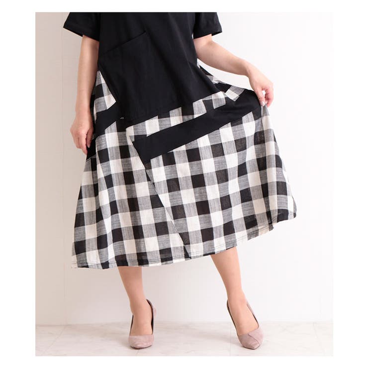 ブロックチェック模様の切り替えワンピース レディース ファッション | Sawa a la mode | 詳細画像3 