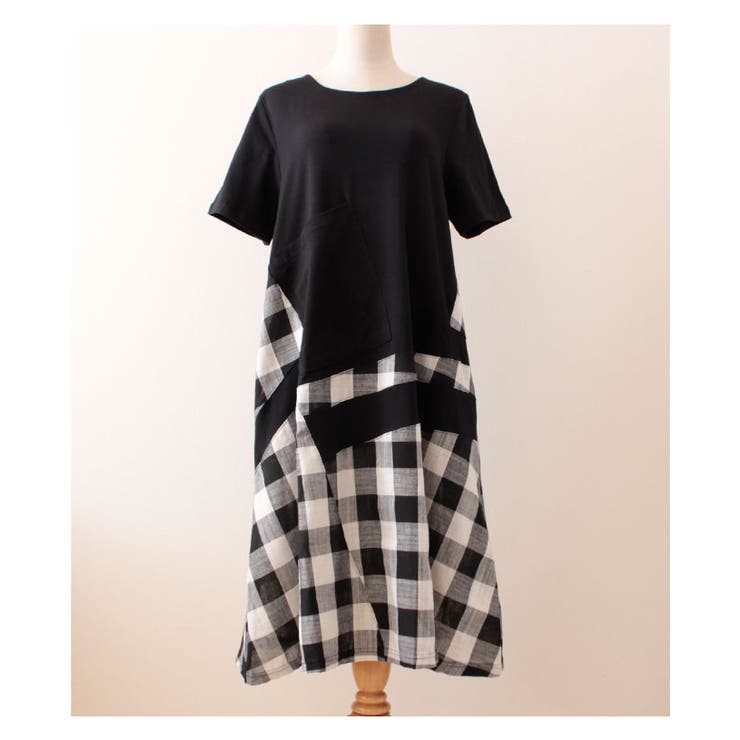 ブロックチェック模様の切り替えワンピース レディース ファッション | Sawa a la mode | 詳細画像10 