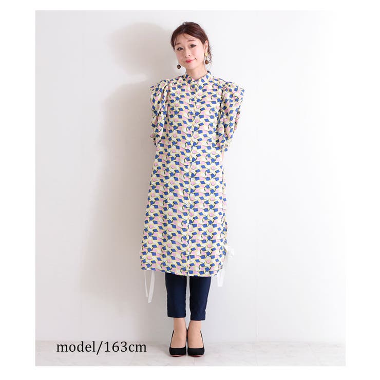 レトロ柄ボリューム袖シャツワンピース ワンピース ブルー 品番 Slmw Sawa A La Mode サワアラモード のレディースファッション通販 Shoplist ショップリスト