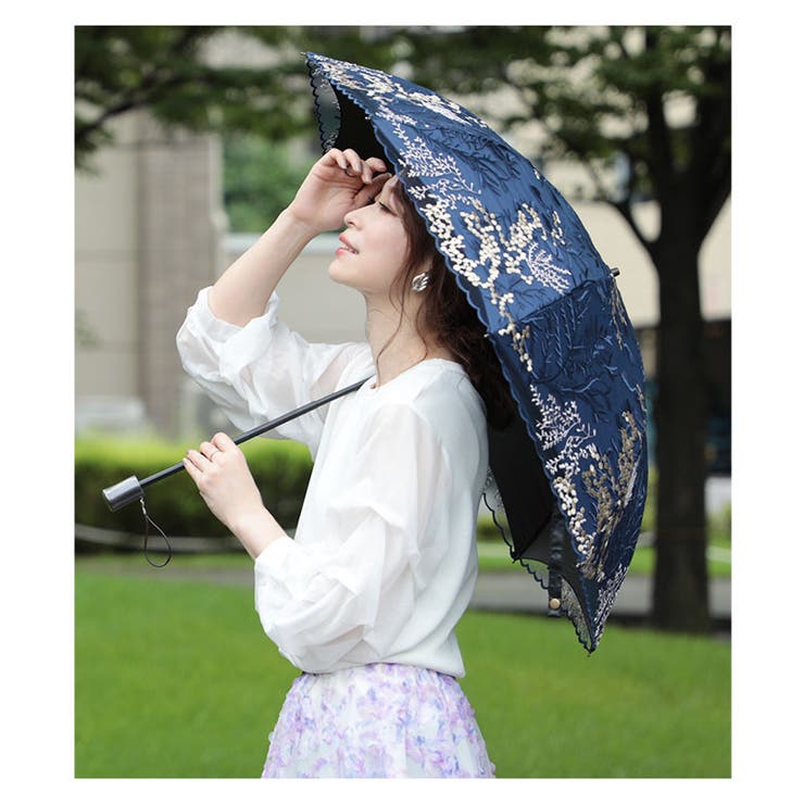 刺繍レースの晴雨兼用折りたたみ日傘 レディース ファッション[品番