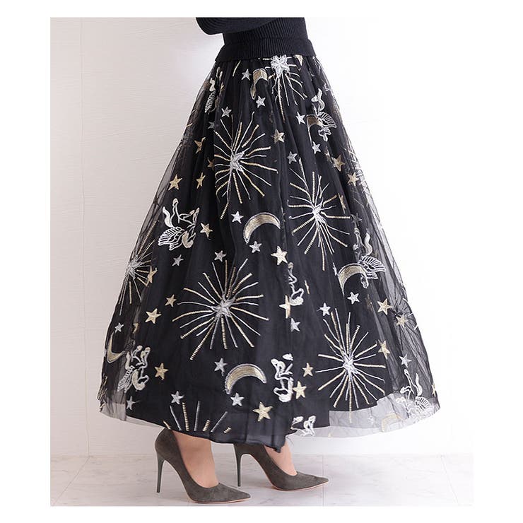 星空柄刺繍のチュールドッキングニットワンピース 長袖 切替えワンピース 品番 Slmw Sawa A La Mode サワアラモード のレディースファッション通販 Shoplist ショップリスト