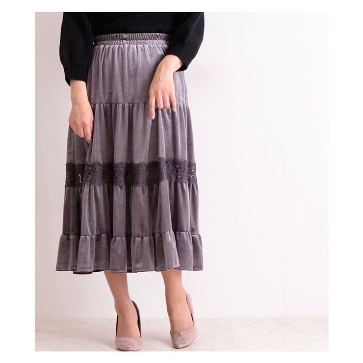 レース付きティアードベロアフレアスカート レディース ファッション 品番 Slmw Sawa A La Mode サワアラモード のレディースファッション通販 Shoplist ショップリスト