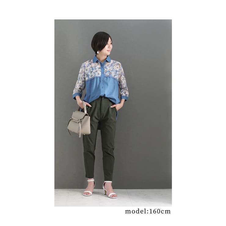 お花とレース刺繍のダンガリーシャツ【8月9日20時販売新作】