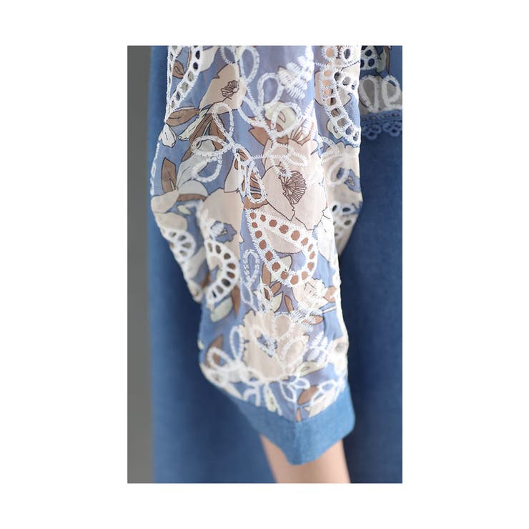 お花とレース刺繍のダンガリーシャツ【8月9日20時販売新作】