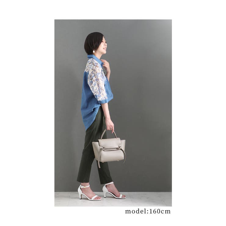 お花とレース刺繍のダンガリーシャツ【8月9日20時販売新作】