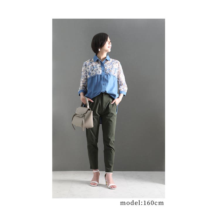 お花とレース刺繍のダンガリーシャツ【8月9日20時販売新作】