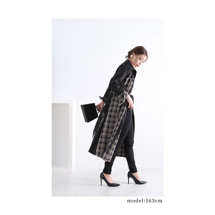 Ri studio black check tie waist longline coat top