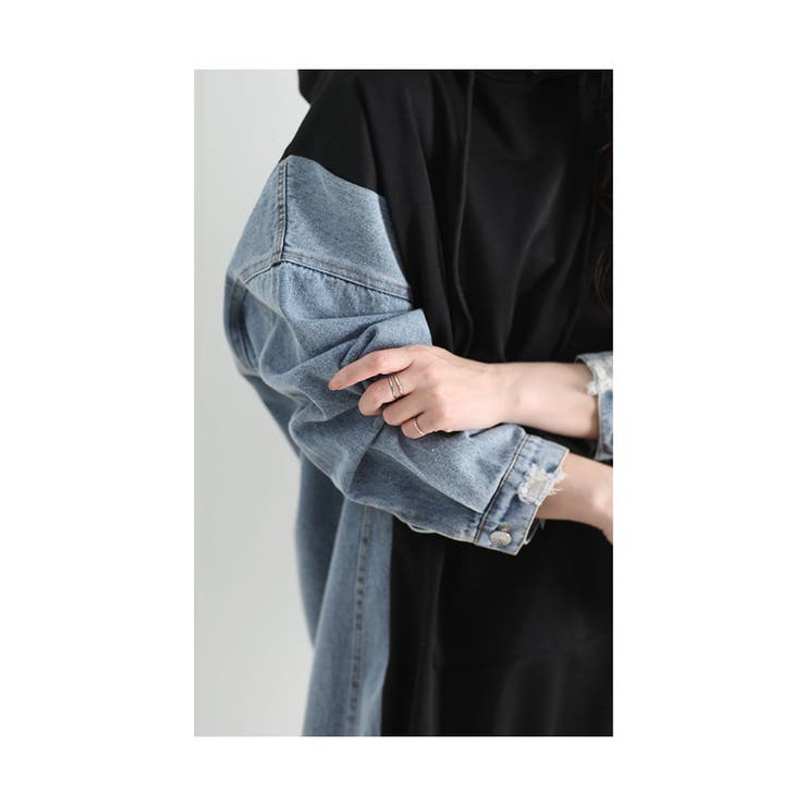 デニム切替のゆったりパーカーチュニック レディース ファッション | Sawa a la mode | 詳細画像10 