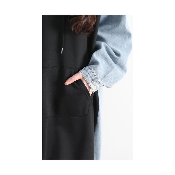 デニム切替のゆったりパーカーチュニック レディース ファッション | Sawa a la mode | 詳細画像16 