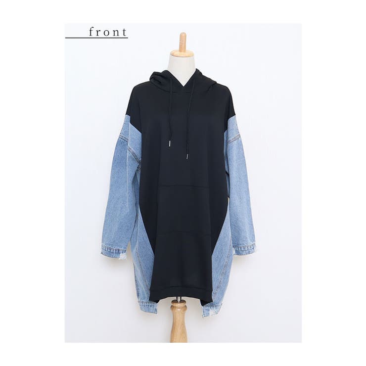 デニム切替のゆったりパーカーチュニック レディース ファッション | Sawa a la mode | 詳細画像21 