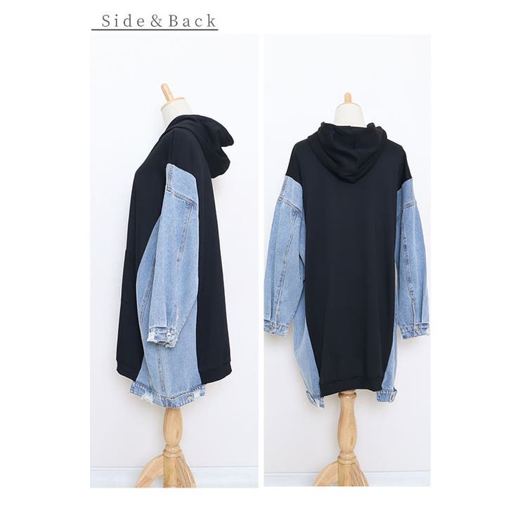 デニム切替のゆったりパーカーチュニック レディース ファッション | Sawa a la mode | 詳細画像22 