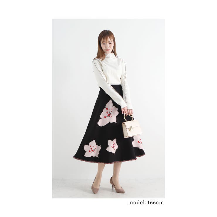 おおきな桜咲く大人可愛いニットフレアスカート レディース