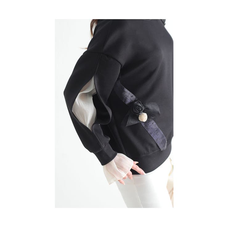 ブラック】花モチーフ付き袖シアーな大人可愛いトレーナー レディース ファッション[品番：SLMW0008028]｜Sawa a la  mode（サワアラモード ）のレディースファッション通販｜SHOPLIST（ショップリスト）