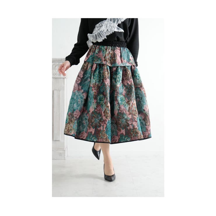 レトロなゴブラン織りの花柄フレアスカート レディース ファッション