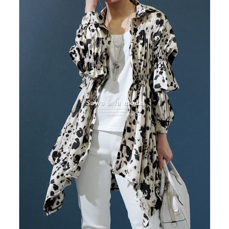 個性的なパフスリーブの豹柄アシンメトリーチュニック レディース ファッション | Sawa a la mode | 詳細画像1 