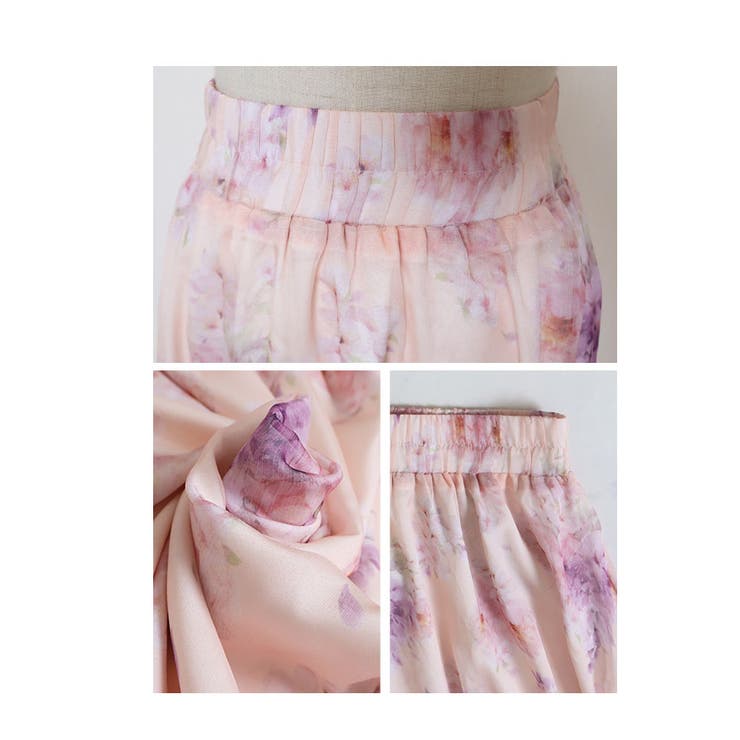 フェミニンな雰囲気に包み込む花柄シフォンフレアスカート