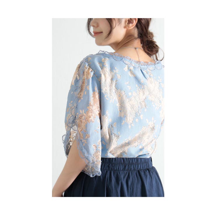 まあるいチュール連なる花レーストップス【4月13日20時販売新作】