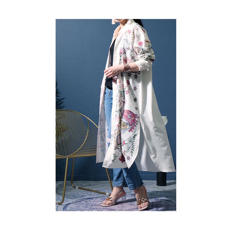 ボタニカル模様のロングシャツ レディースシャツ チュニック
