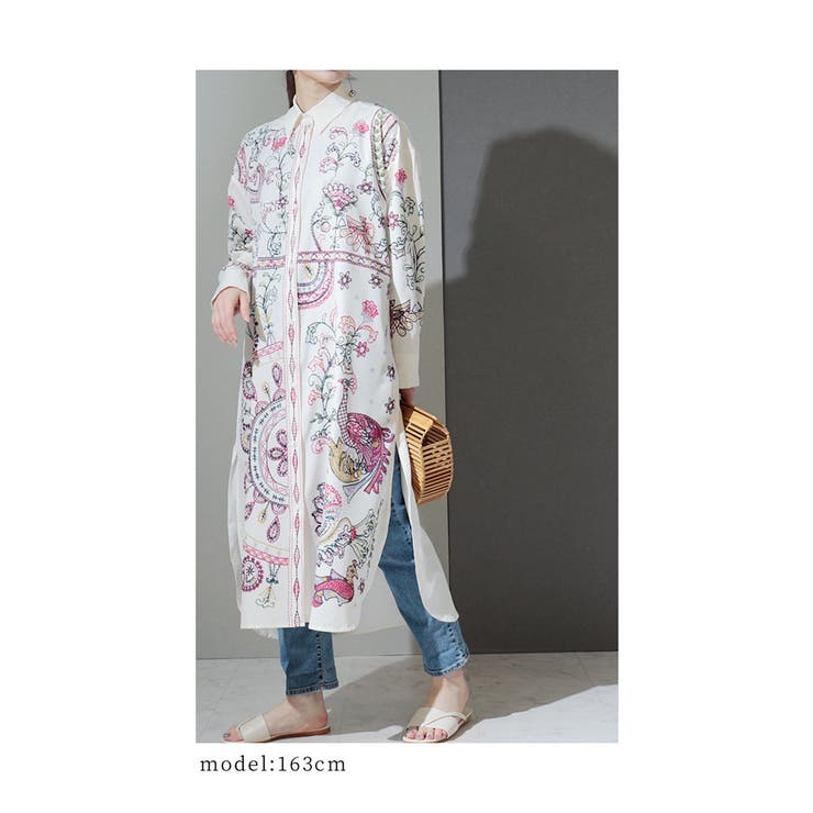 ボタニカル模様のロングシャツ レディースシャツ チュニック