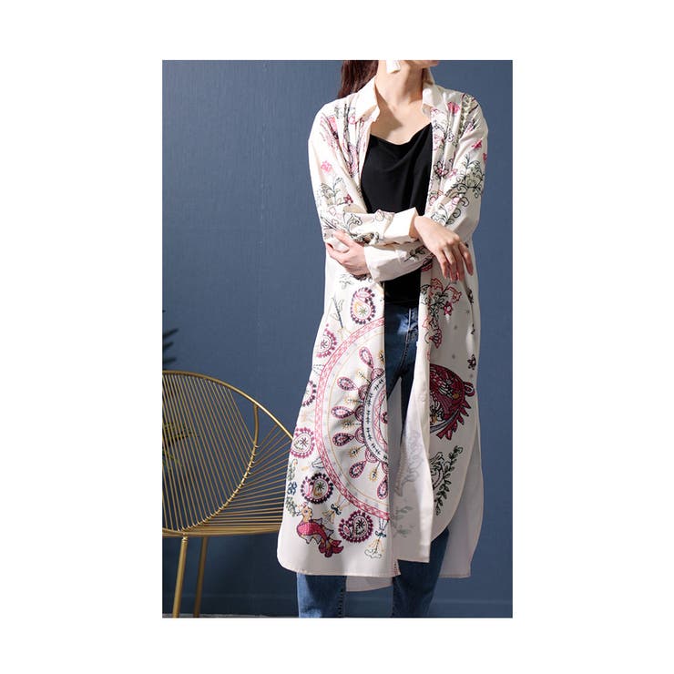 レディース 大人 上品 花柄ポイント刺繍シャツチュニック mode