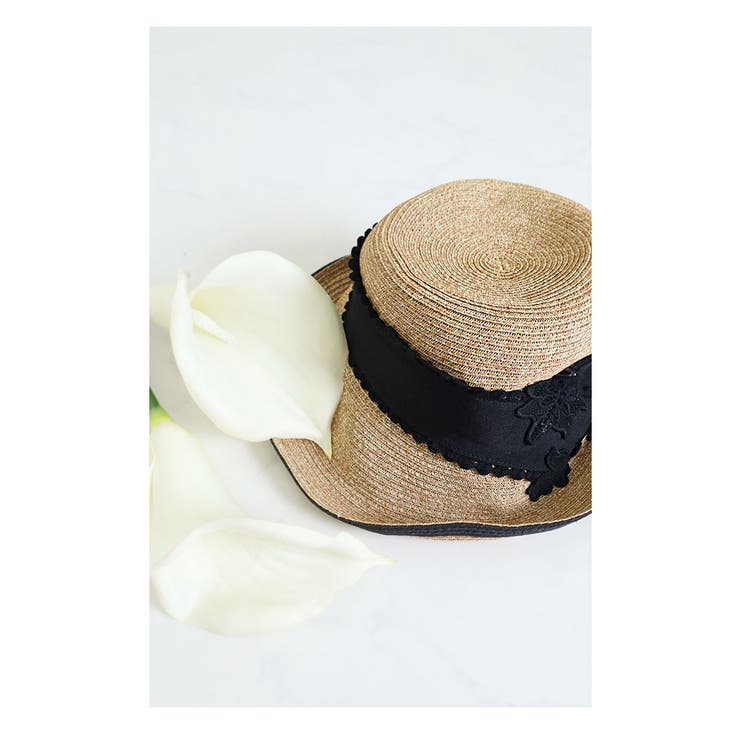 刺繍ストローハットBLACK