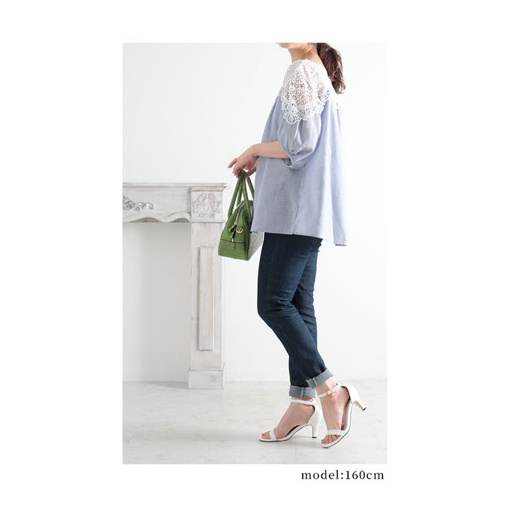 美しい花レースで華やぐストライプ柄シャツブラウス レディース ファッション | Sawa a la mode | 詳細画像8 