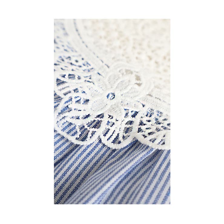 美しい花レースで華やぐストライプ柄シャツブラウス レディース ファッション | Sawa a la mode | 詳細画像12 